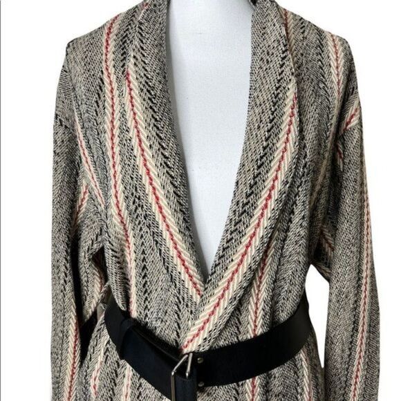 ba&sh Manteau Yumi Muscade Patterned Knit Coat Medium - Picture 6 of 14